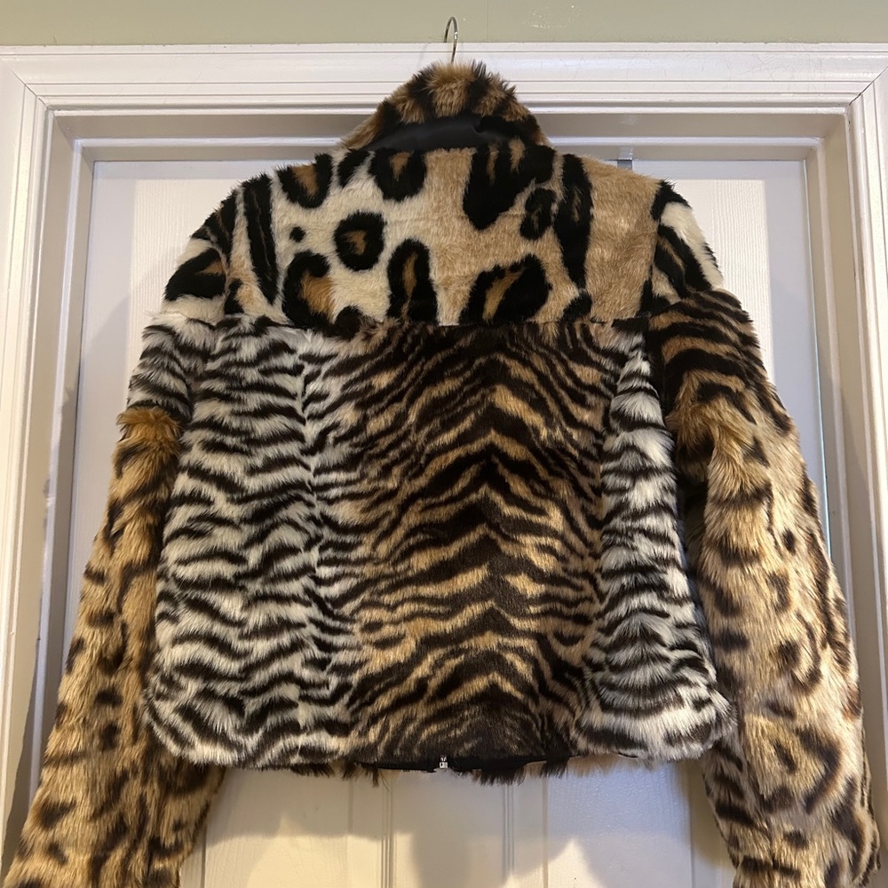 Multicolor animal, print brand new faux fur with tags